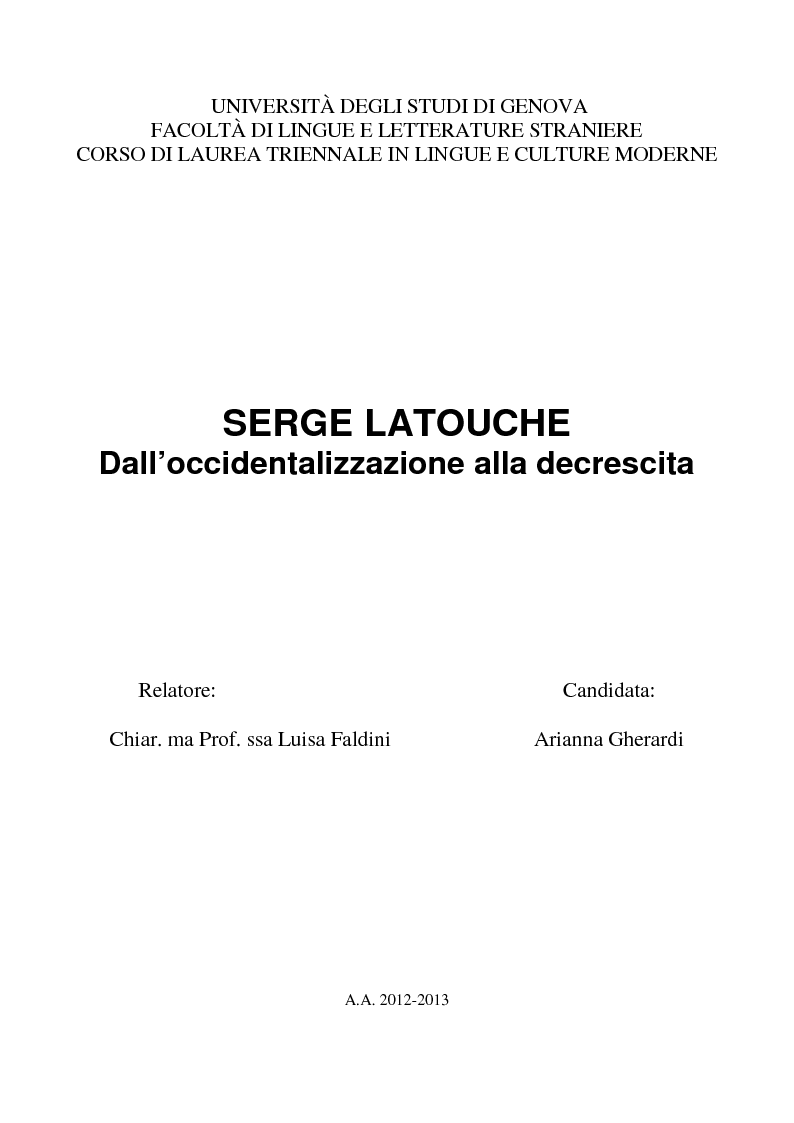 Anteprima della tesi: Serge Latouche: dall'Occidentalizzazione alla Decrescita, Pagina 1