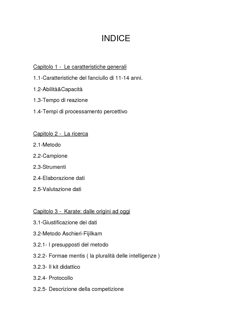 Indice della tesi: Benefici del karate sul miglioramento dei tempi di reazione, Pagina 1