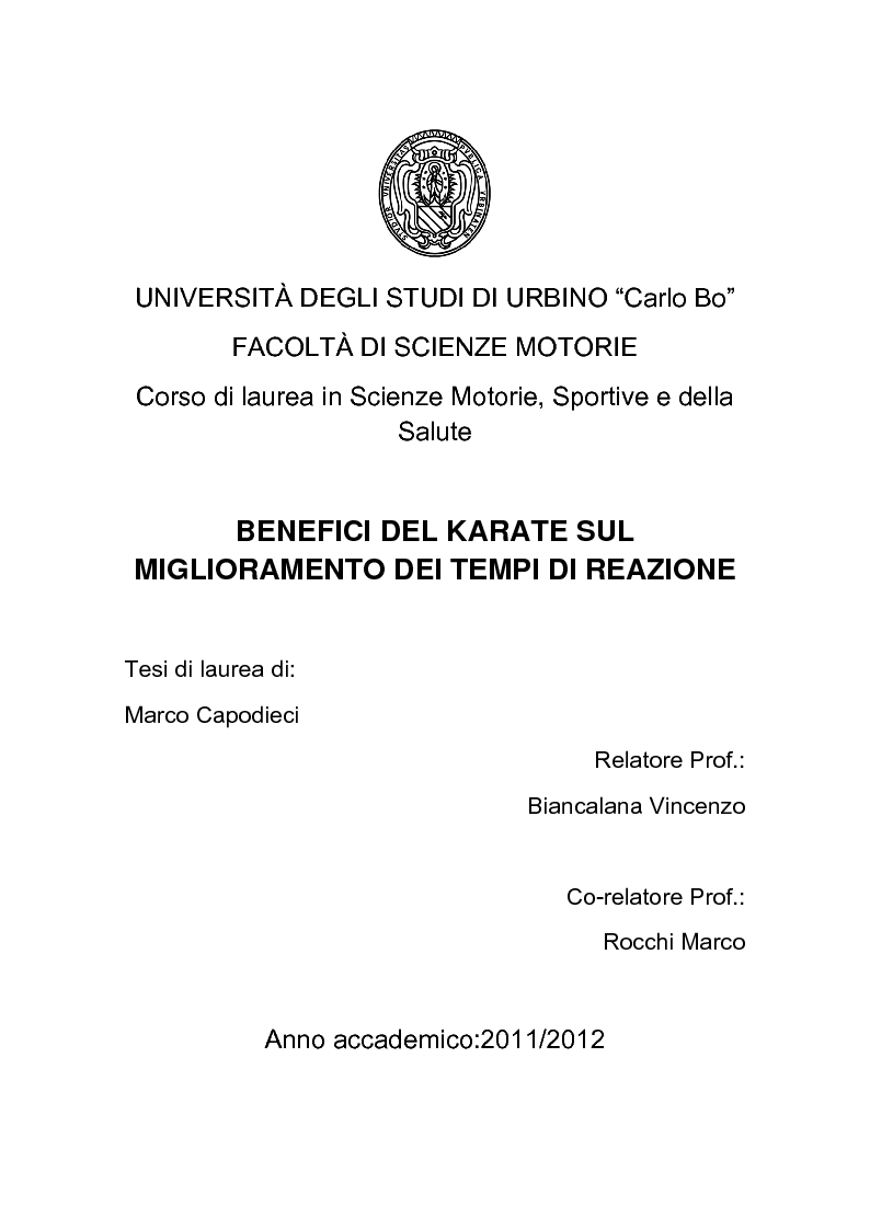 Anteprima della tesi: Benefici del karate sul miglioramento dei tempi di reazione, Pagina 1