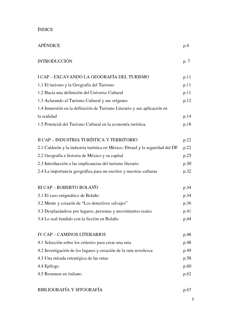 Indice della tesi: Turismo literario en Ciudad de México a través de ''Los Detectives salvajes'' de Roberto Bolano, Pagina 1