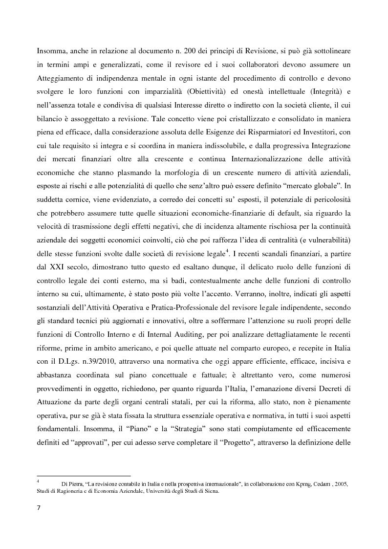 Anteprima della tesi: Indipendenza e Conflitto di Interessi nella Revisione Legale dei conti: Qualità ed Evoluzione della funzione del revisore alla luce delle recenti riforme., Pagina 5