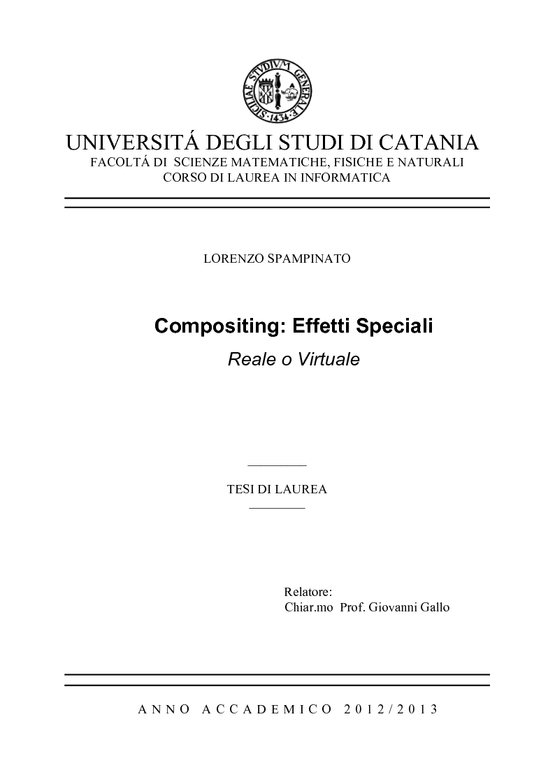 Anteprima della tesi: Compositing - Effetti Speciali. Reale o Virtuale, Pagina 1