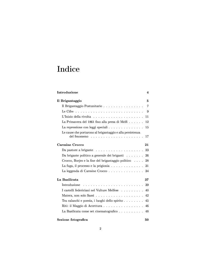 Indice della tesi: Carmine Crocco, luoghi e suggestioni della rivolta del Sud, Pagina 1