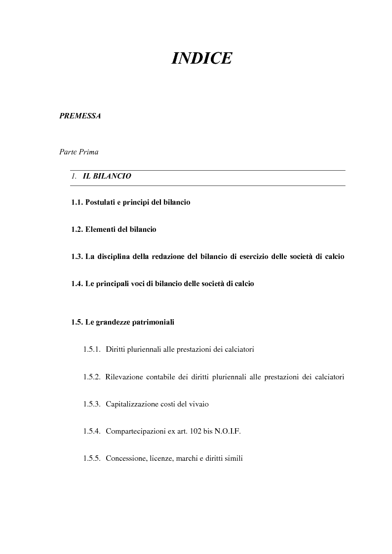 Indice della tesi: Fair Play Finanziario: compagno di squadra o avversario ostico?, Pagina 1