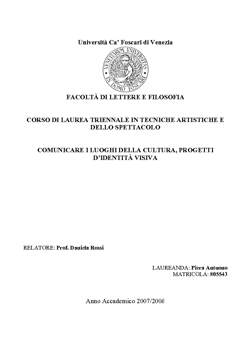 Anteprima della tesi: Comunicare i Luoghi della Cultura - Progetti d'identità visiva., Pagina 1