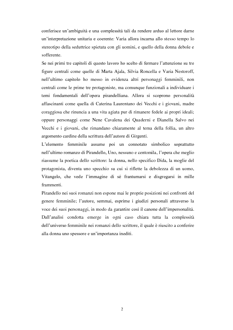 Anteprima della tesi: Le figure femminili nei romanzi di Luigi Pirandello, Pagina 3