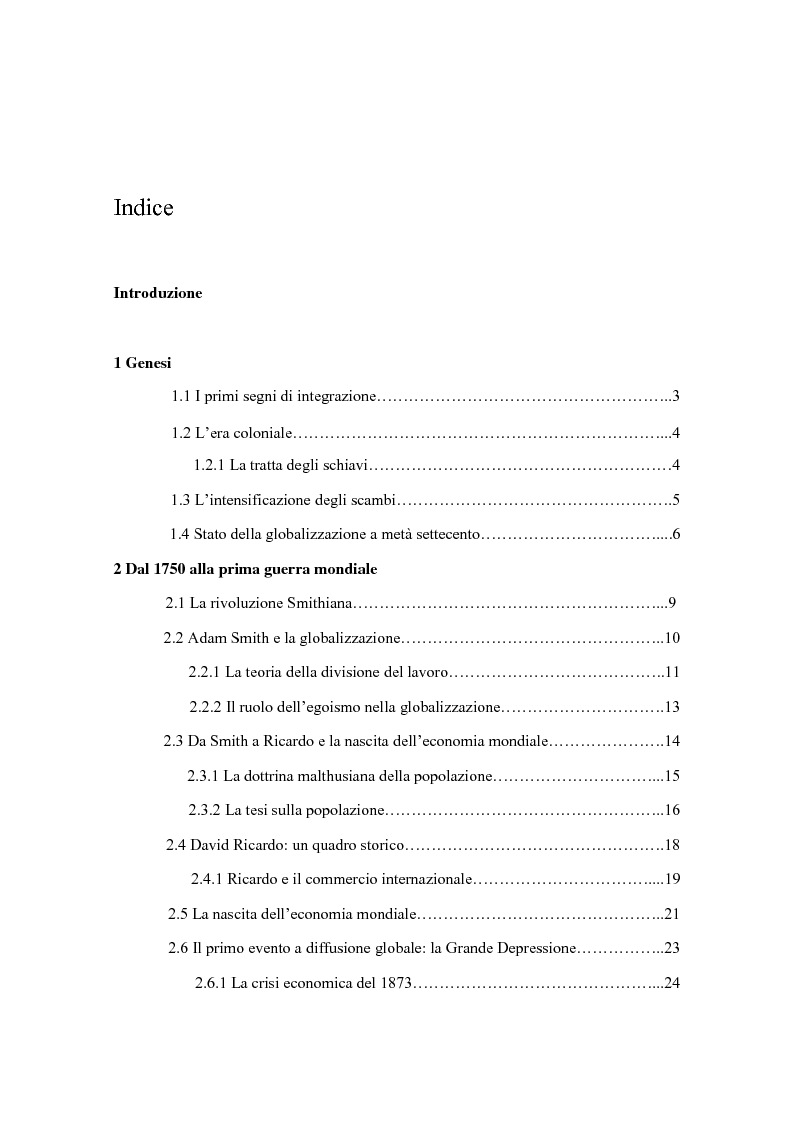Indice della tesi: Globalizzazione: storia e stato dell’arte, Pagina 1