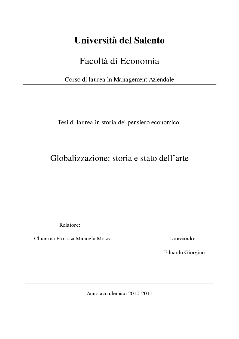 Anteprima della tesi: Globalizzazione: storia e stato dell’arte, Pagina 1