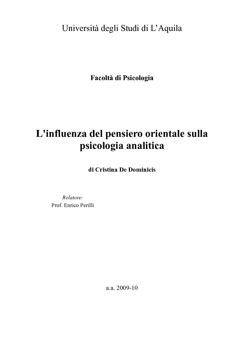 Anteprima della tesi: L'influenza del pensiero orientale sulla psicologia analitica, Pagina 1