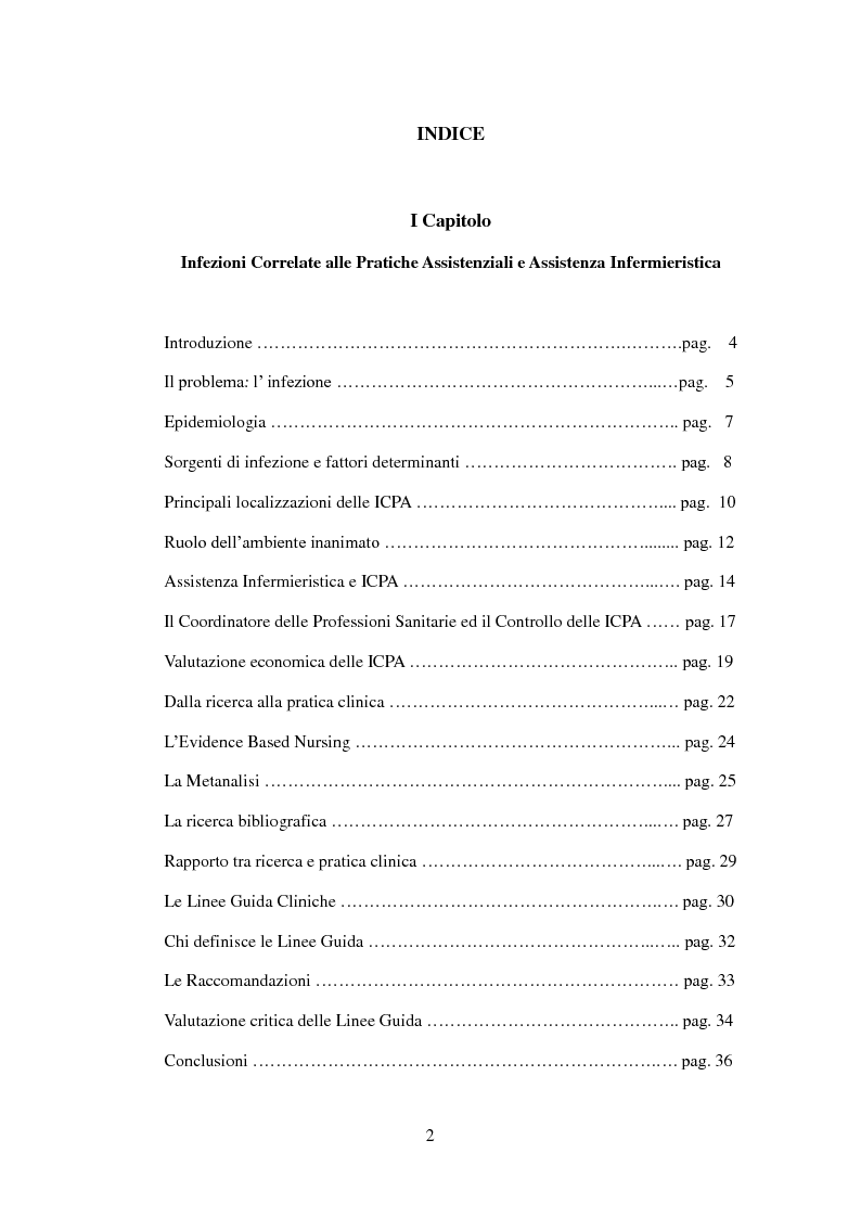 Indice della tesi: Infezioni Correlate alle Pratiche Assistenziali, ruolo del Coordinatore delle Professioni Sanitarie nella formazione del personale dei servizi d'emergenza, Pagina 1