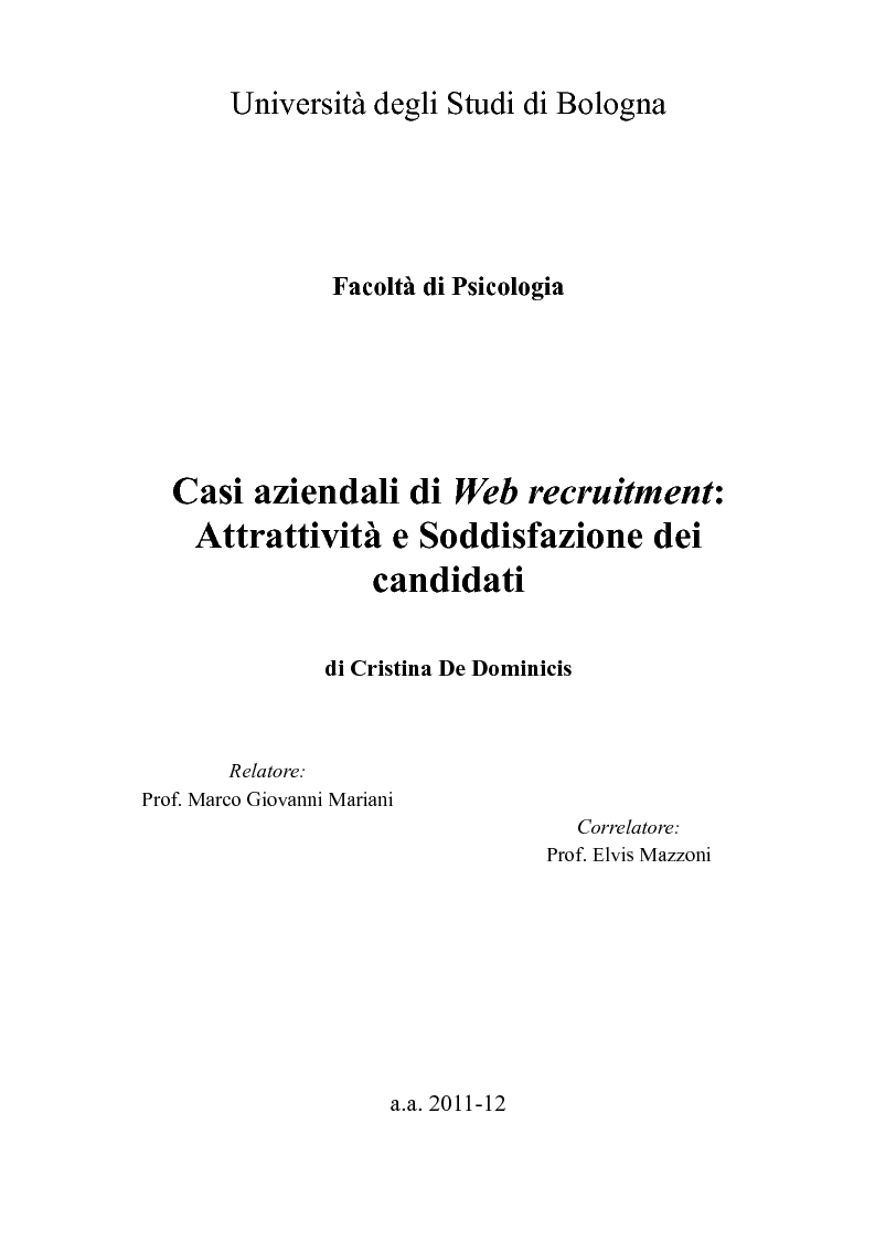 Anteprima della tesi: Casi aziendali di Web recruitment: Attrattività e Soddisfazione dei candidati, Pagina 1