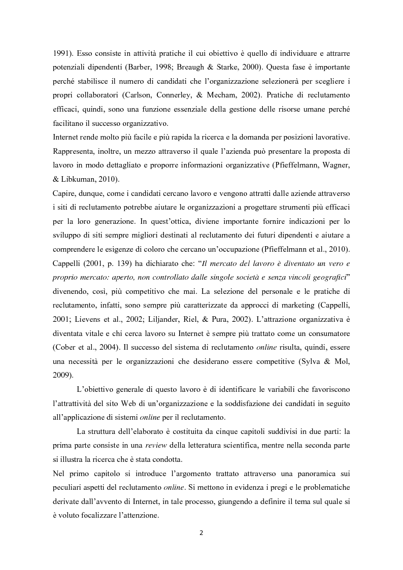Anteprima della tesi: Casi aziendali di Web recruitment: Attrattività e Soddisfazione dei candidati, Pagina 3