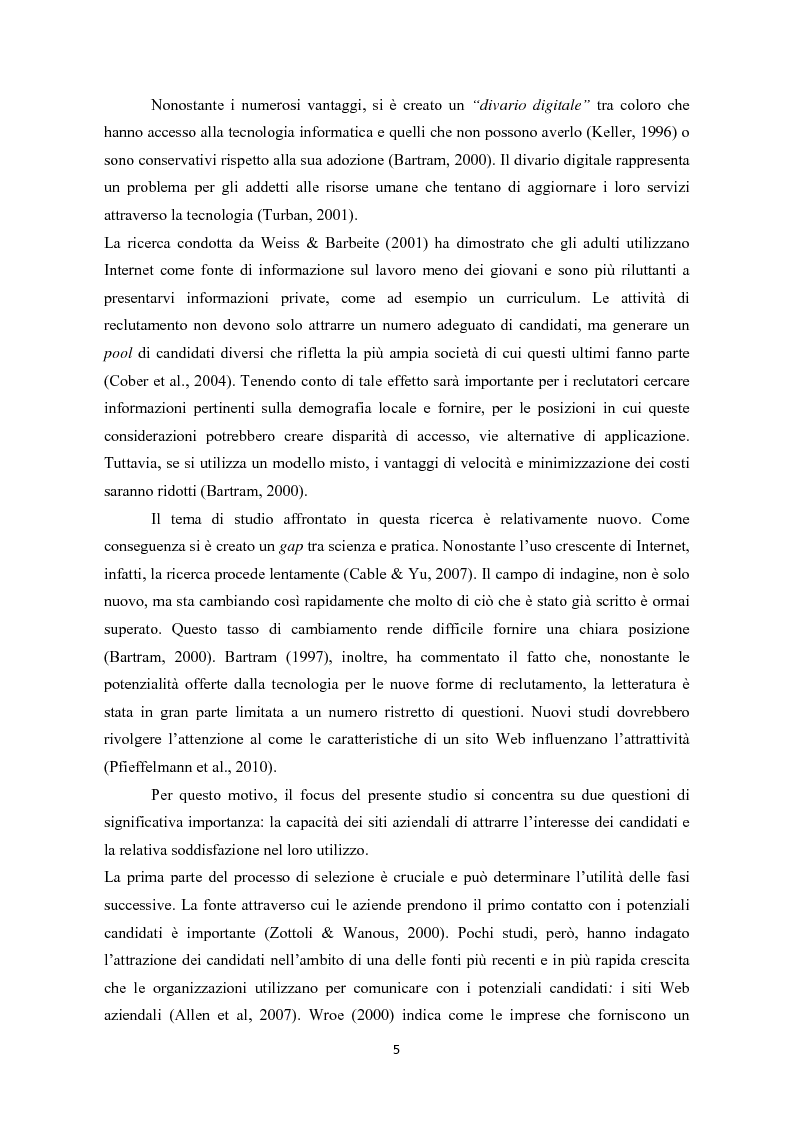 Anteprima della tesi: Casi aziendali di Web recruitment: Attrattività e Soddisfazione dei candidati, Pagina 6