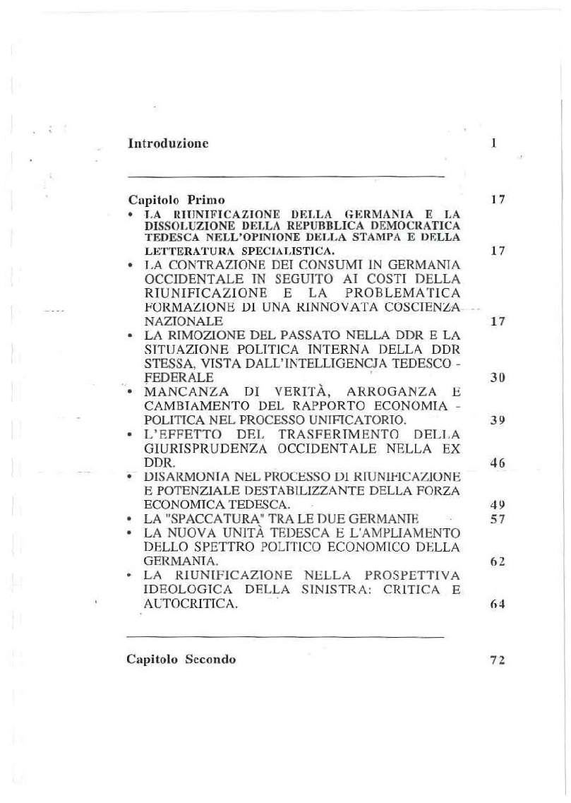 Indice della tesi: La riunificazione tedesca nei suoi aspetti nazionali ed internazionali, Pagina 1
