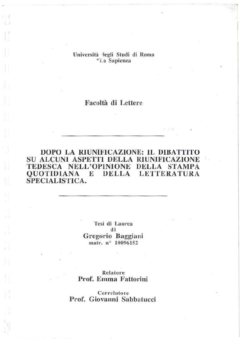 Anteprima della tesi: La riunificazione tedesca nei suoi aspetti nazionali ed internazionali, Pagina 1