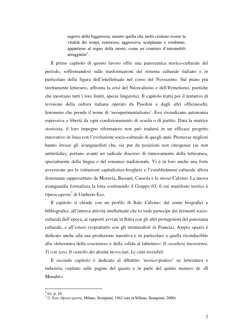 Anteprima della tesi: La rosa nel sasso - Italo Calvino, la Neoavanguardia e il dibattito su letteratura e industria, Pagina 6