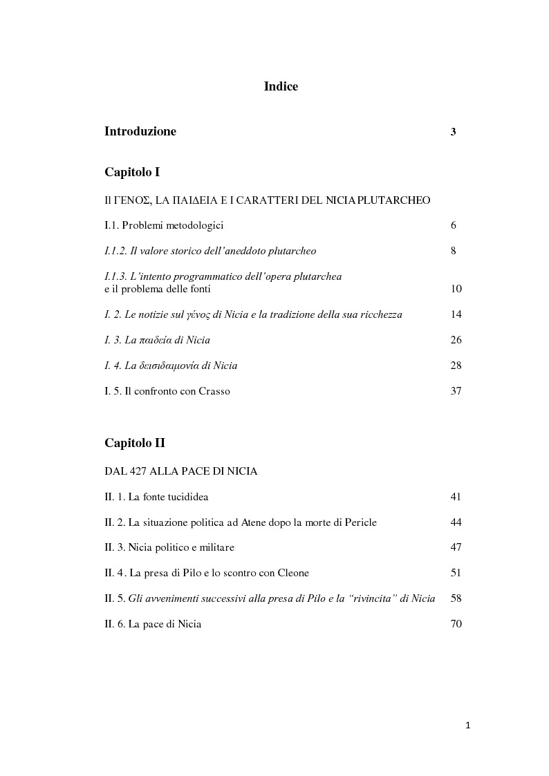 Indice della tesi: Nicia tra biografia e storia. Il ritratto dell'uomo e del politico, Pagina 1