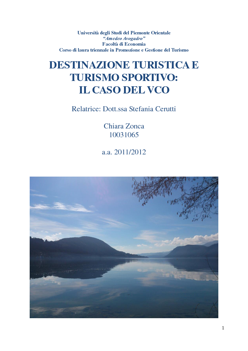 Anteprima della tesi: Destinazione turistica e turismo sportivo: il caso del VCO, Pagina 1