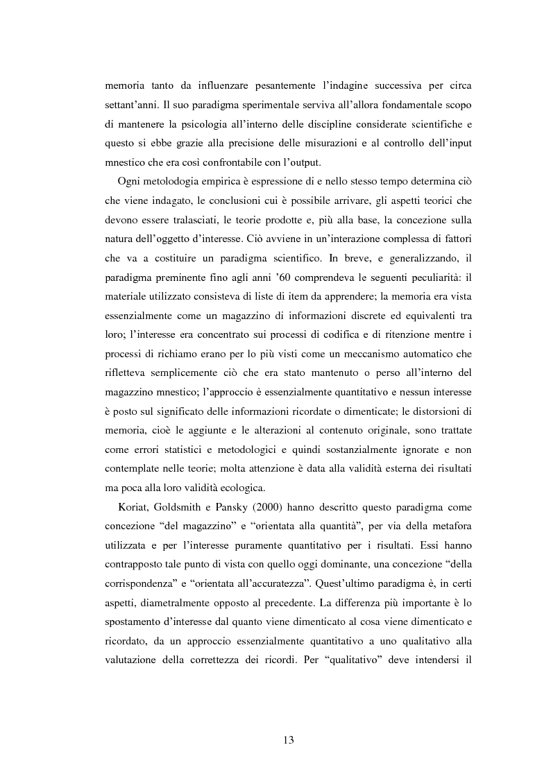 Anteprima della tesi: Le distorsioni di memoria e il monitoraggio della fonte: un tentativo di integrazione teorica, Pagina 10