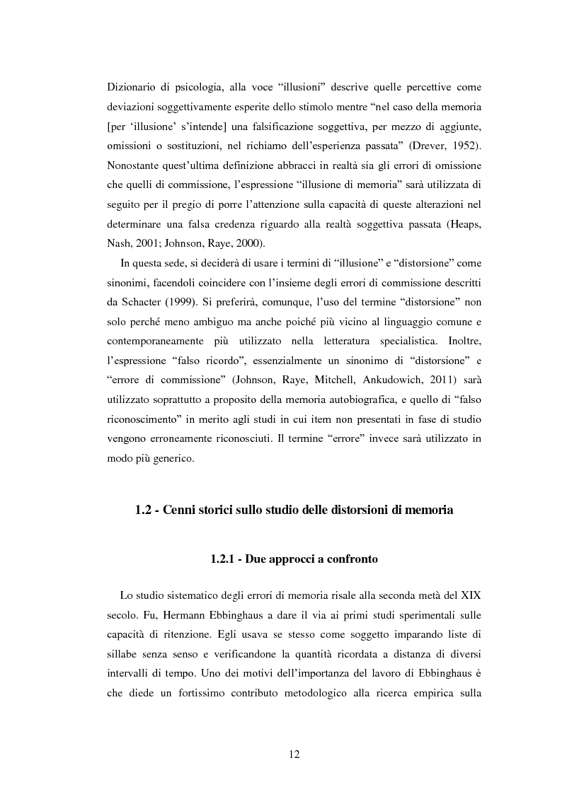 Anteprima della tesi: Le distorsioni di memoria e il monitoraggio della fonte: un tentativo di integrazione teorica, Pagina 9
