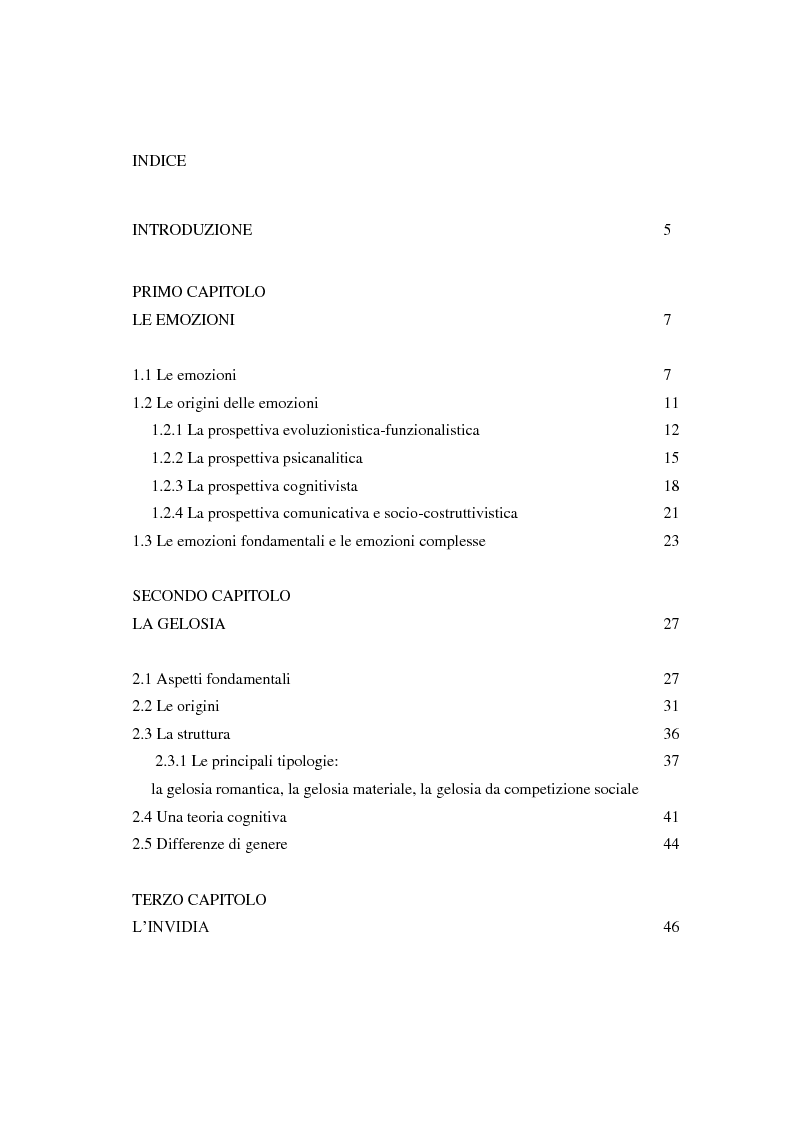 Indice della tesi: La Gelosia. Meccanismi psichici nell'uomo e nella donna., Pagina 1