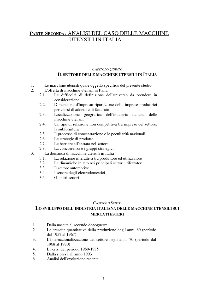 Indice della tesi: I canali di entrata sui mercati esteri per i beni industriali: analisi del caso delle macchine utensili in Italia, Pagina 3