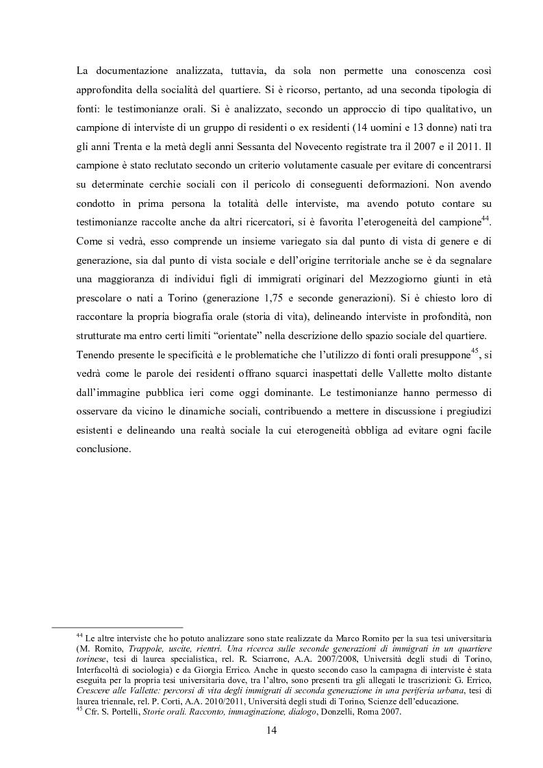 Estratto dalla tesi: «Poi c’hanno dato la casa alle Vallette» Privatizzazione domestica, comunità, famiglia nella Torino del miracolo economico