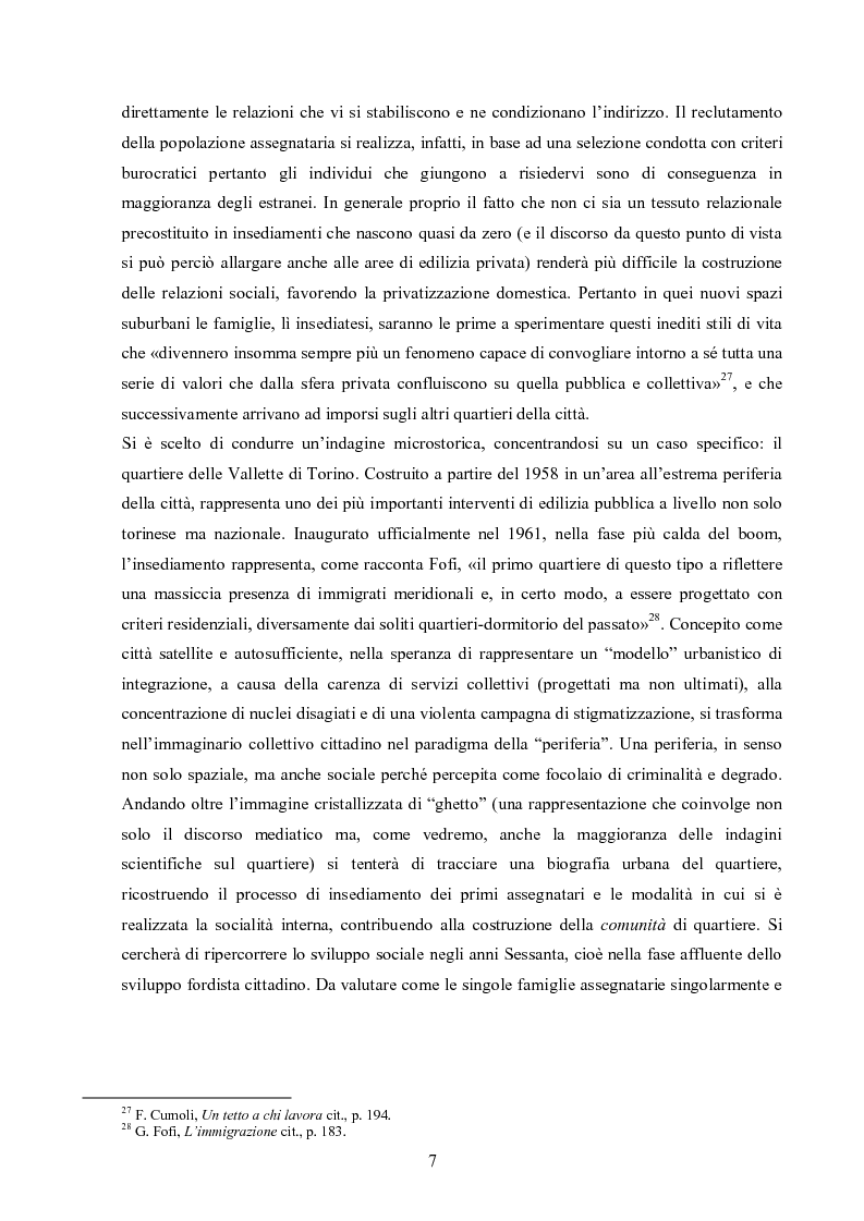 Anteprima della tesi: «Poi c’hanno dato la casa alle Vallette» Privatizzazione domestica, comunità, famiglia nella Torino del miracolo economico, Pagina 8
