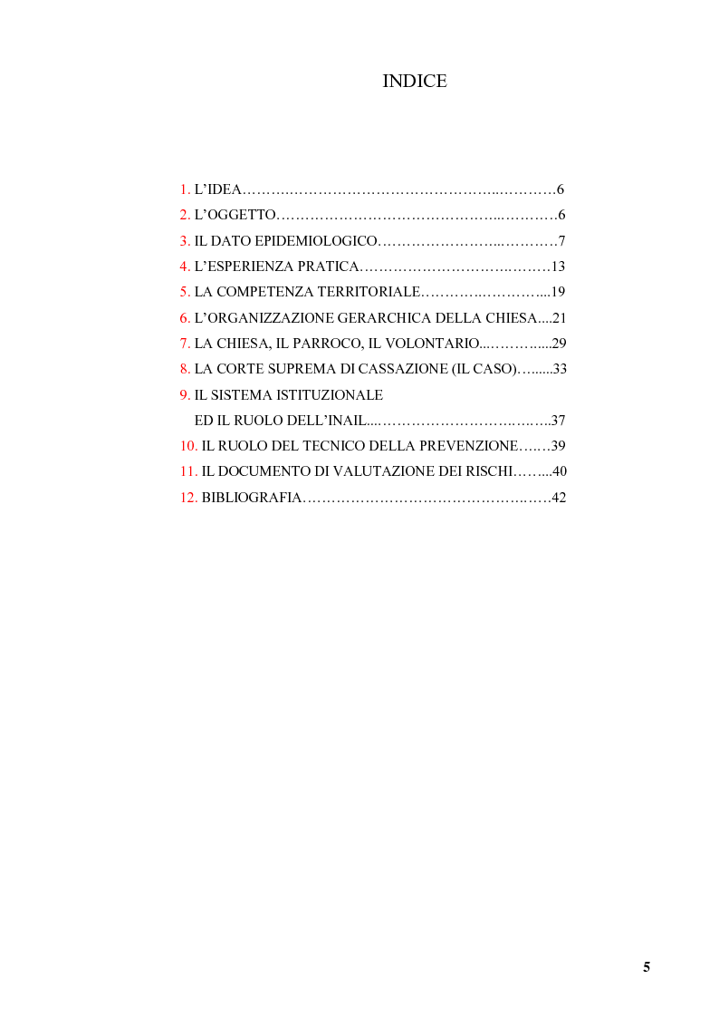 Indice della tesi: La Prevenzione degli Infortuni in Ambito Ecclesiastico, Pagina 1