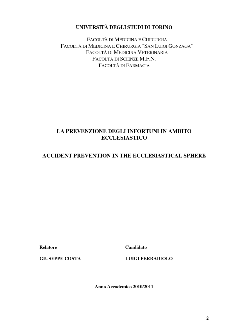 Anteprima della tesi: La Prevenzione degli Infortuni in Ambito Ecclesiastico, Pagina 1