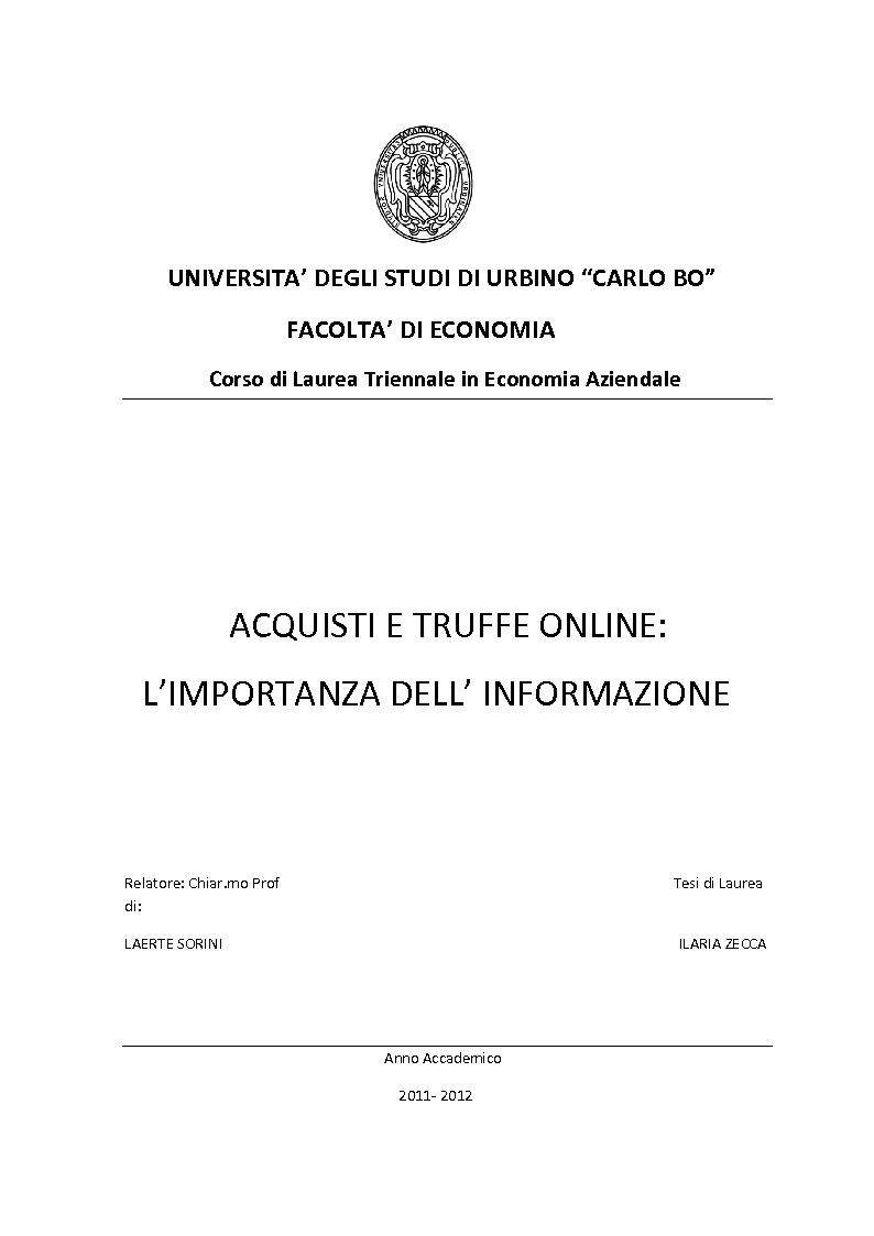 Anteprima della tesi: Acquisti e truffe online: l'importanza dell'informazione, Pagina 1