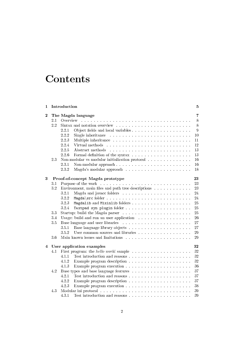 Indice della tesi: Experimenting with the Magda Language, Pagina 1