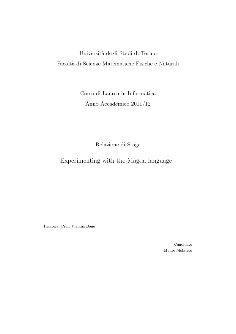 Anteprima della tesi: Experimenting with the Magda Language, Pagina 1