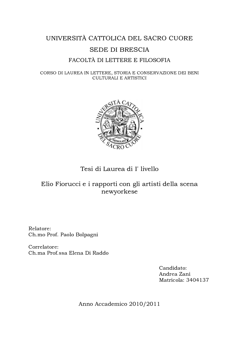 Anteprima della tesi: Elio Fiorucci e i rapporti con gli artisti della scena newyorkese, Pagina 1