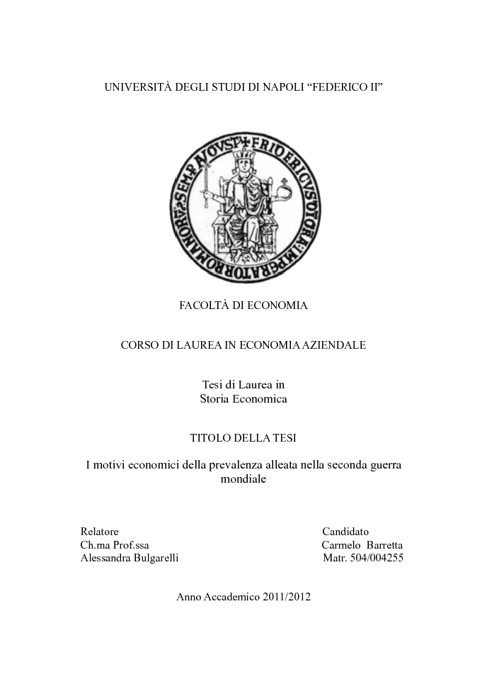 Anteprima della tesi: I motivi economici della prevalenza alleata nella seconda guerra mondiale, Pagina 1