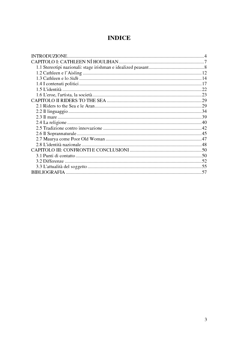 Indice della tesi: Cathleen ni Houlihan e Riders to the Sea: due visioni dell'Irlanda a confronto, Pagina 1