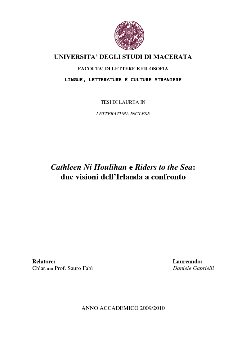 Anteprima della tesi: Cathleen ni Houlihan e Riders to the Sea: due visioni dell'Irlanda a confronto, Pagina 1