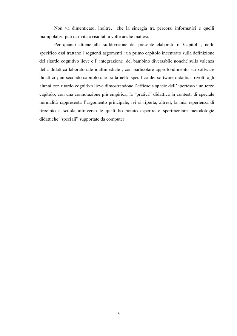 Anteprima della tesi: Didattica speciale e tecnologie informatiche: Utilizzo di software dedicati ai bambini con ritardo cognitivo lieve., Pagina 3
