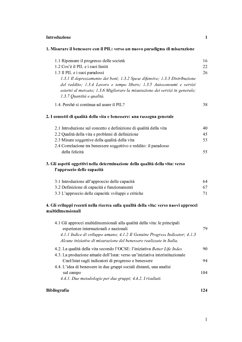 Indice della tesi: I nuovi approcci alla misurazione del benessere e il peso delle differenze sociali, Pagina 1