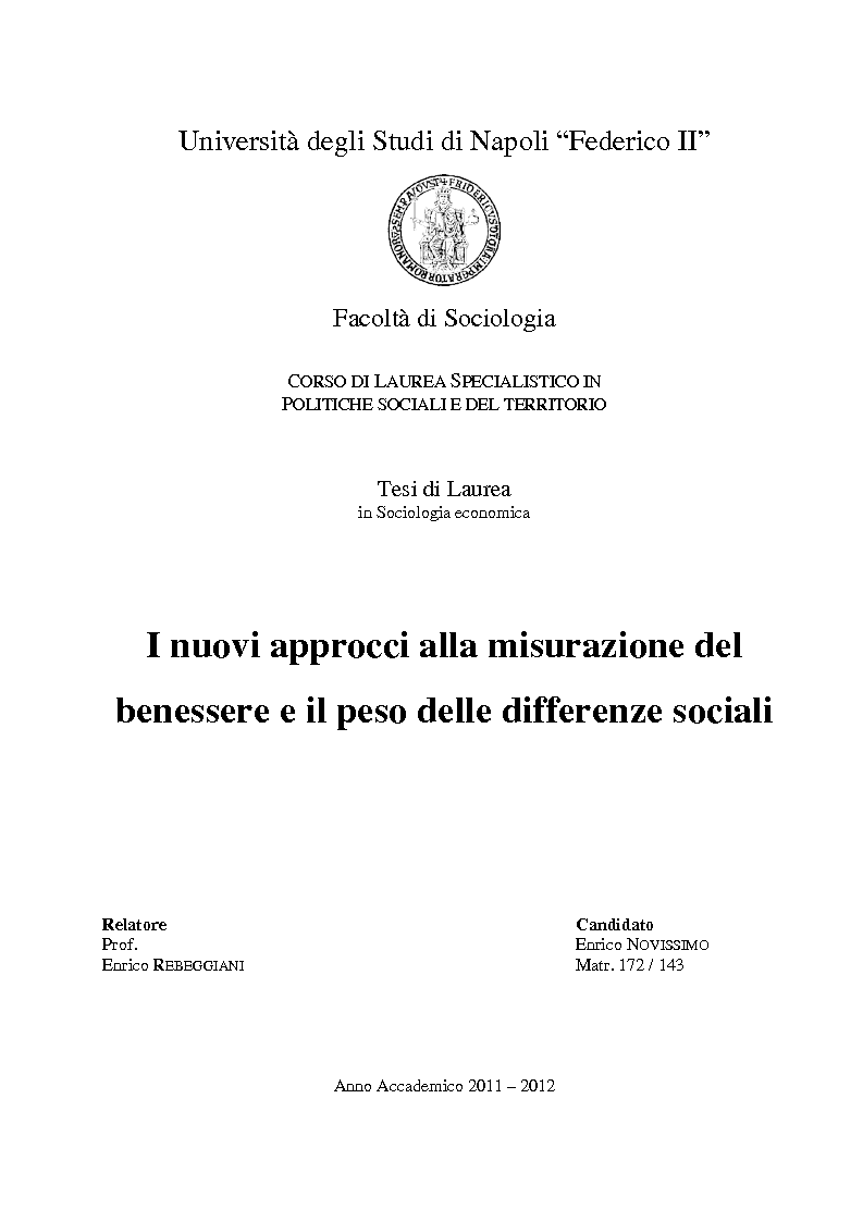 Anteprima della tesi: I nuovi approcci alla misurazione del benessere e il peso delle differenze sociali, Pagina 1
