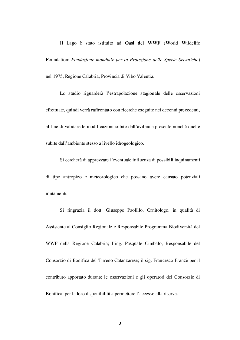 Anteprima della tesi: Studio temporale dell'avifauna stanziale e migratoria del lago di Angitola (vv) (Oasi del WWF), Pagina 3