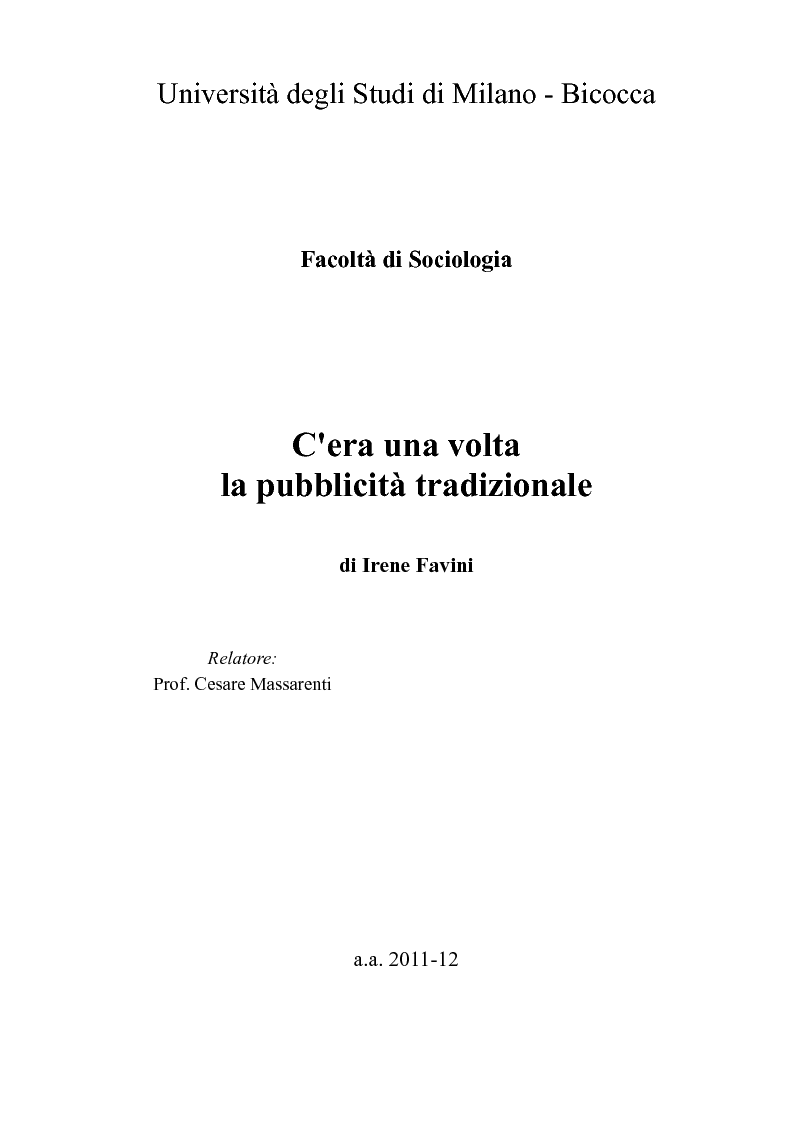Anteprima della tesi: C'era una volta la pubblicità tradizionale, Pagina 1
