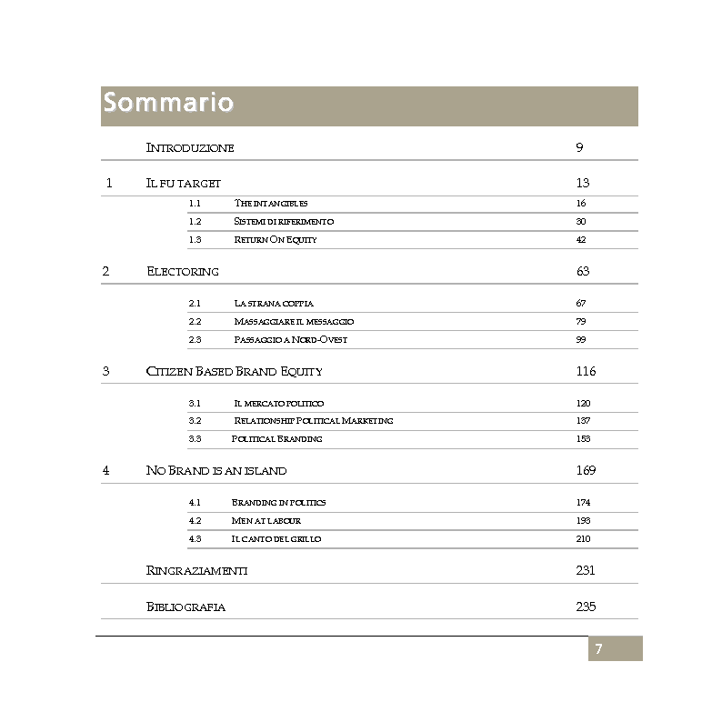 Indice della tesi: Citizen Based Brand Equity: L'evoluzione della marca politica nel 2.0, Pagina 1