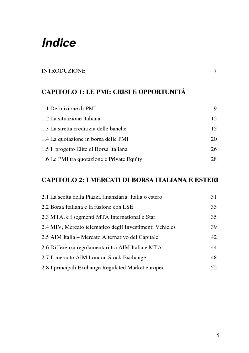 Indice della tesi: IPO e delisting nell'AIM Italia - Mercato Alternativo del Capitale, Pagina 1