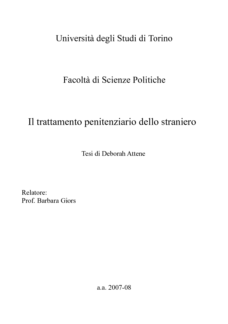 Anteprima della tesi: Il trattamento penitenziario dello straniero, Pagina 1