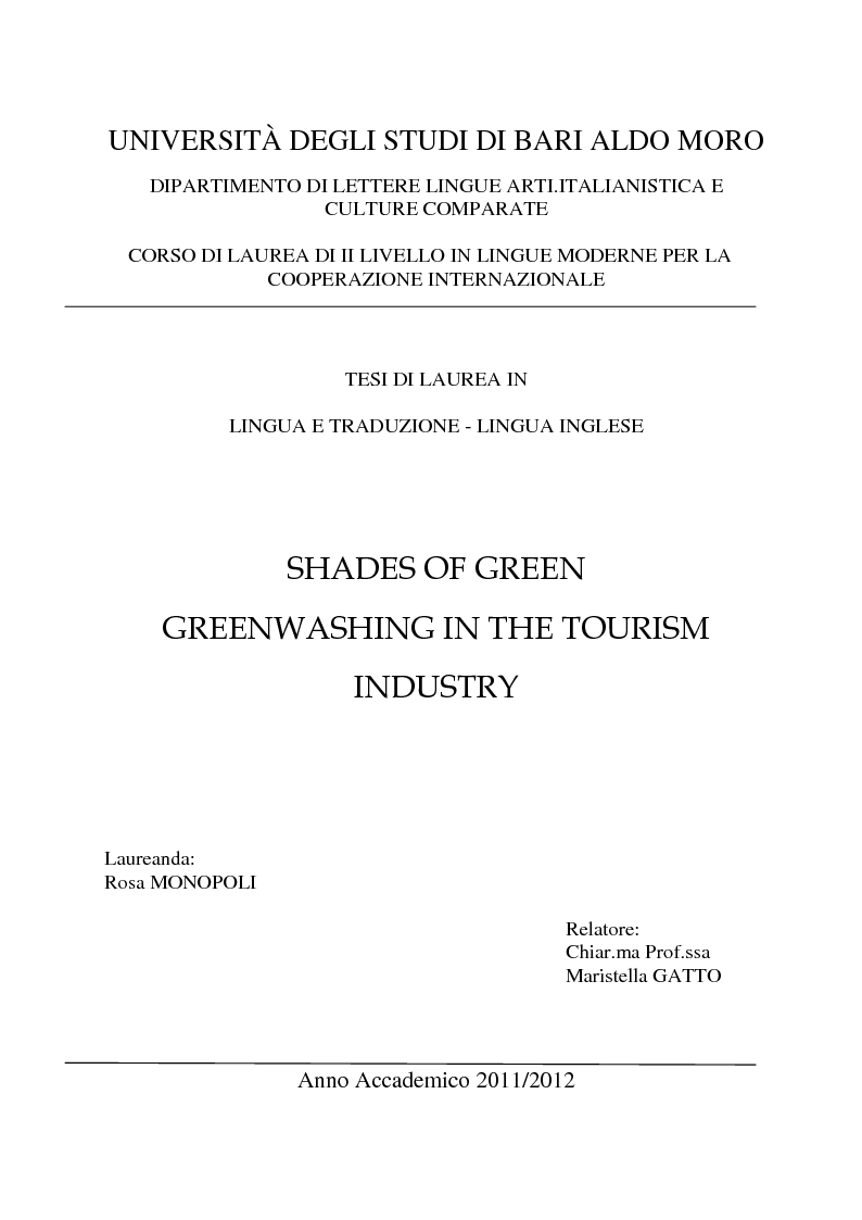 Anteprima della tesi: Shades of Green. Greenwashing in the Tourism Industry, Pagina 1
