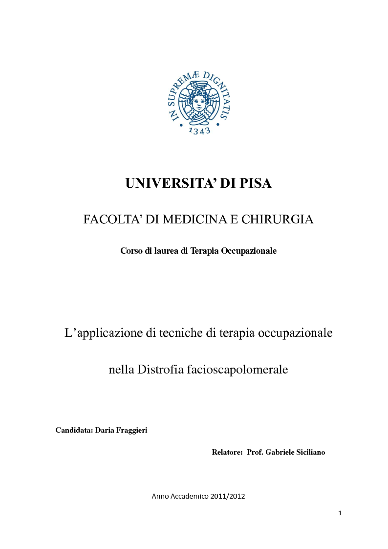 Anteprima della tesi: L'applicazione di tecniche di terapia occupazionale nella distrofia facioscopolomerale, Pagina 1