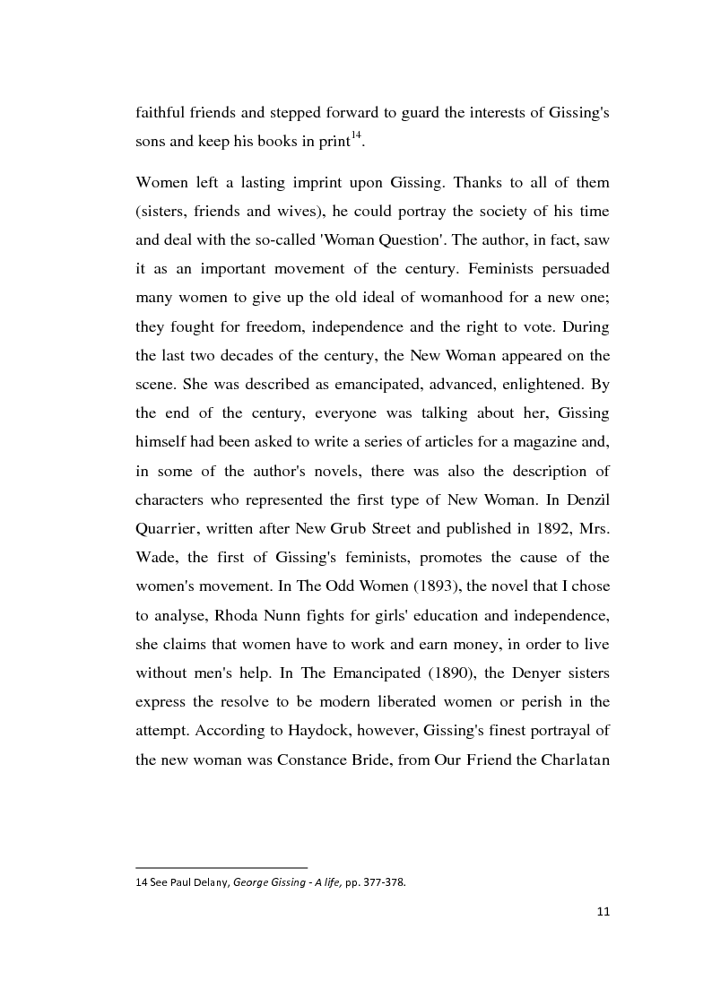 Anteprima della tesi: Women's Role in the Late-Victorian England: George Gissing's The Odd Women and the 19th century Debate on Marriage and Divorce, Pagina 12