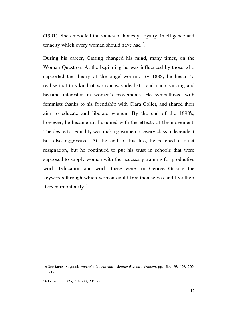 Anteprima della tesi: Women's Role in the Late-Victorian England: George Gissing's The Odd Women and the 19th century Debate on Marriage and Divorce, Pagina 13