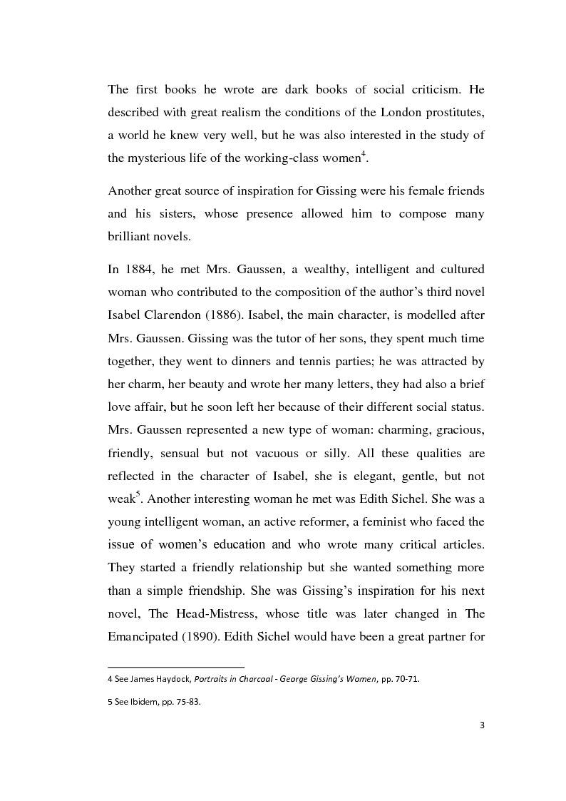 Anteprima della tesi: Women's Role in the Late-Victorian England: George Gissing's The Odd Women and the 19th century Debate on Marriage and Divorce, Pagina 4